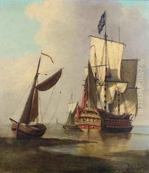 A Fourth Rate Of The Royal Navy Oil Painting by Samuel Scott