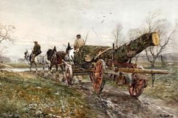 Hauling Timber Oil Painting by Tom Scott