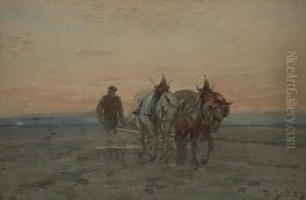 Ploughing, Evening Oil Painting by Tom Scott