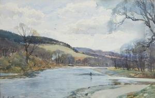 A Border River Oil Painting by Tom Scott