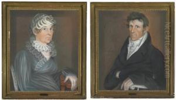 A Pair Of Portraits Of Sarah And Robert Dean Oil Painting by William Henry Stoth. Scott