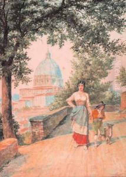 Scorcio Di San Pietro Con Figure In Costume Romano Oil Painting by Lemmo Rossi Scotti