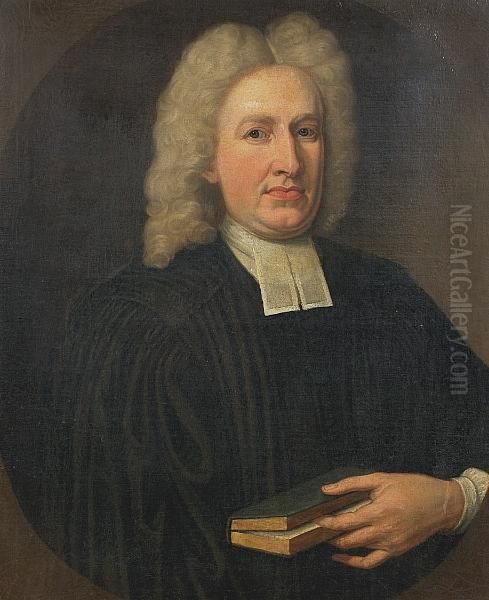 Rev Dr William Carlyle, Half Length, Holding A Book Oil Painting by John Scougall