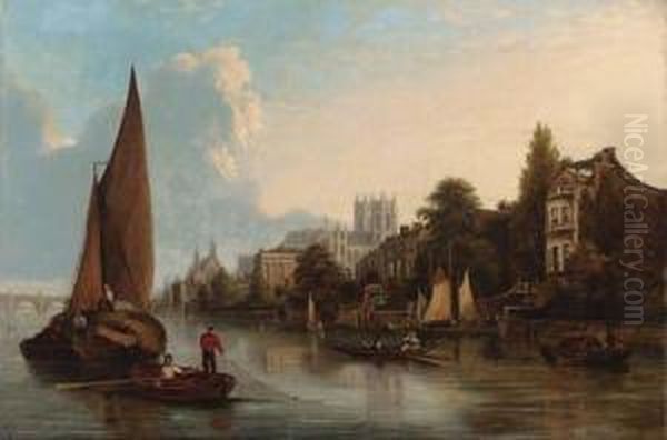 View Of The North Bank Of The River Thames Oil Painting by John Scougall