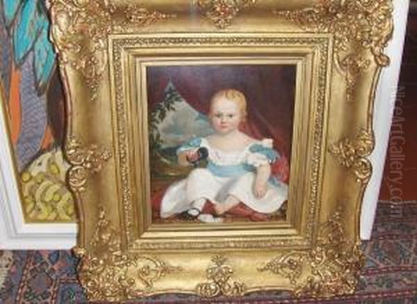 Portrait Of A Young Girl Seated Upon A Cushion Oil Painting by James Scouler