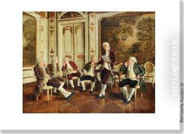 Conference Inlouis Xvi Interior Oil Painting by Fernand Scribe