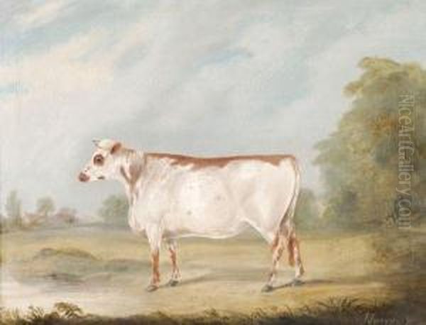 A Cow In A Landscape Oil Painting by J Scroggs