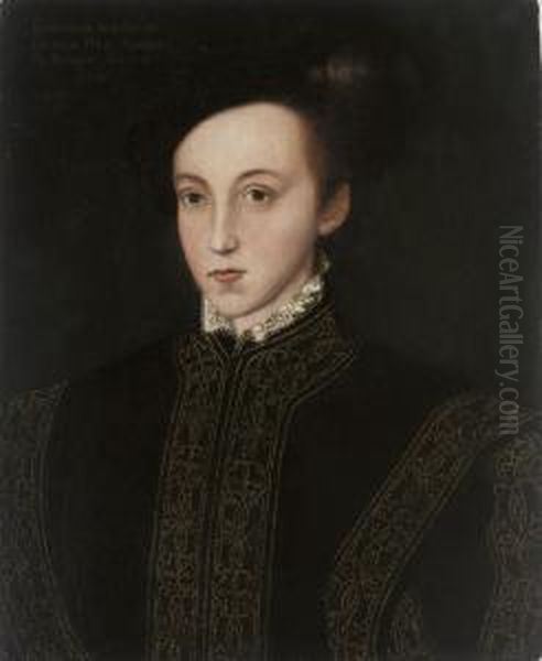 Portrait Of Edward (1537-1553), Prince Of Wales, Later King Edward Vi, Bust-length, In A Black Doublet With Gold Embroidery And A Black Cap Oil Painting by William Scrots