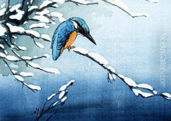 Kingfisher On A Snow Covered Branch by Allen William Seaby