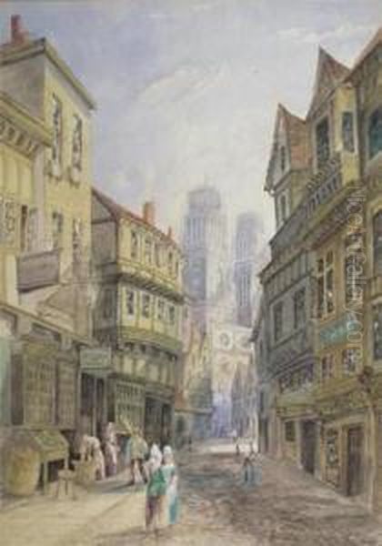 Continental Cathedral City Scenes Oil Painting by W Searle