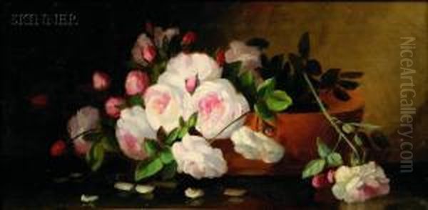 Pink Roses Oil Painting by George W. Seavey