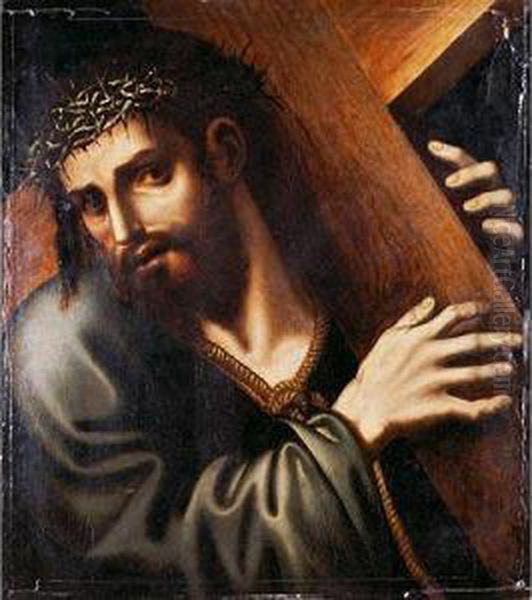 Cristo Con La Cruz Acuestas Oil Painting by Sebastiano Del Piombo