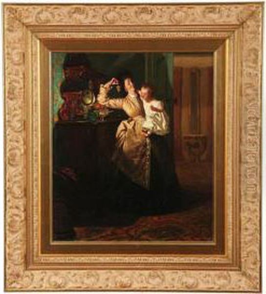 Mother Holding Baby By Pieter Willem Sebes Oil Painting by Pieter-Willem Sebes