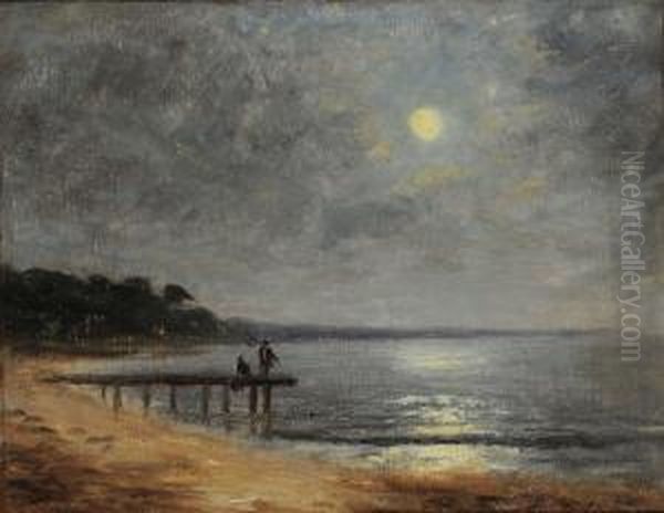 Notturno Francese Con Figure Sul Pontile Oil Painting by Paul Sebilleau