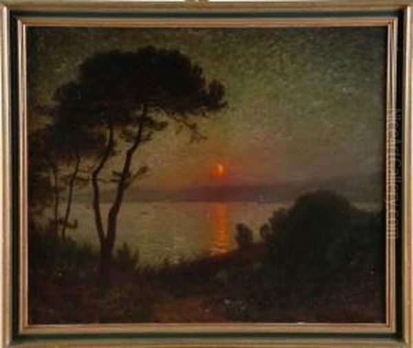 coucher De La Lune A Juan-les-pins, Aout 1901 Oil Painting by Paul Sebilleau