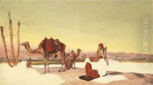 Arabs At Prayer In The Desert Oil Painting by Thomas B. Seddon