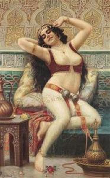 1900 Odalisque Oil Painting by Josef Sedlacek