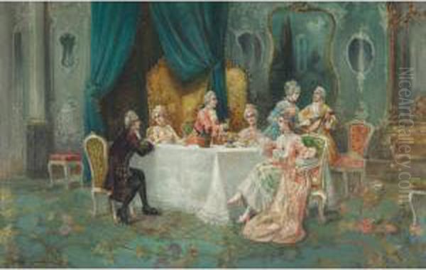 Elegant Dinner Party Oil Painting by Stephan Sedlacek