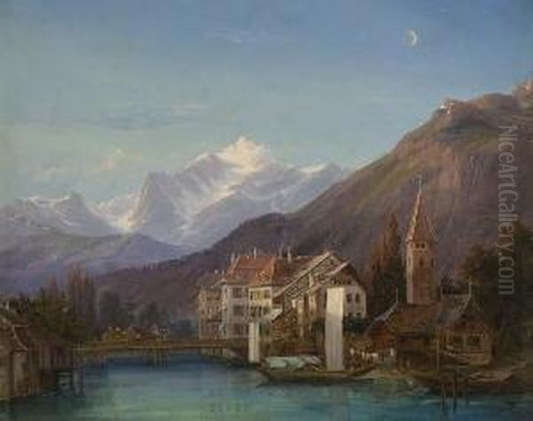 Interlaken Oil Painting by Hermann Ludwig Seefisch