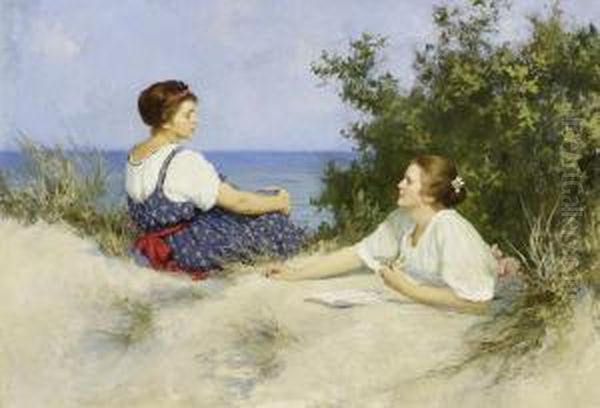 Girls In The Dunes Oil Painting by Hermann Seeger