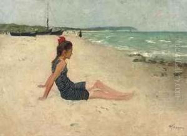 A Girl On The Beach Oil Painting by Hermann Seeger