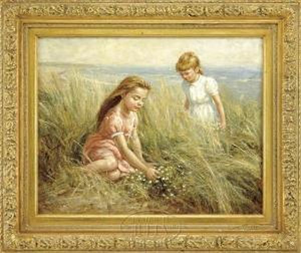 Picking Flowers By The Seashore Oil Painting by Hermann Seeger