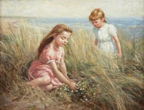 Girls In A Field Oil Painting by Hermann Seeger