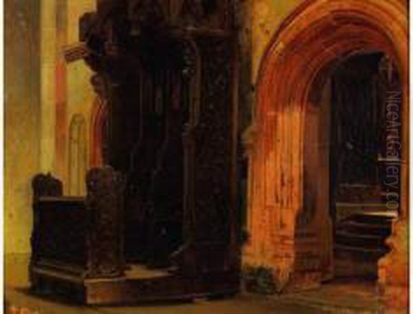 Interieur De L'eglise De Malbrown Oil Painting by Adolf Seel