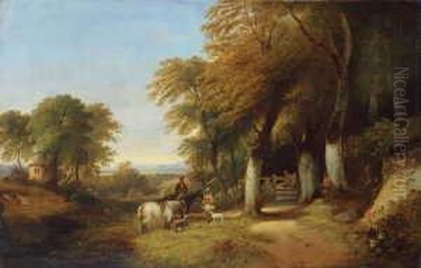 Bewaldete Landschaft Mit Zwei
 Reitern. Oil Painting by Johann Richard Seel