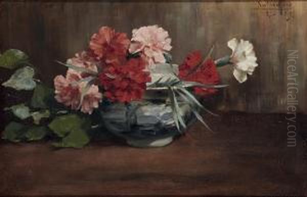 Carnations In A Chinese Vase Oil Painting by Emiel Seeldrayers