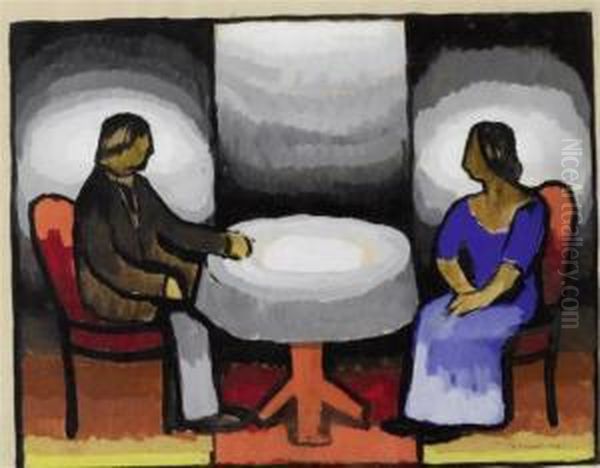 Couple At A Table (original Title Unknown) Oil Painting by Arthur Segal