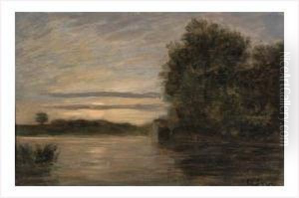 Coucher De Soleil Sur L'etang Oil Painting by Alexandre Sege