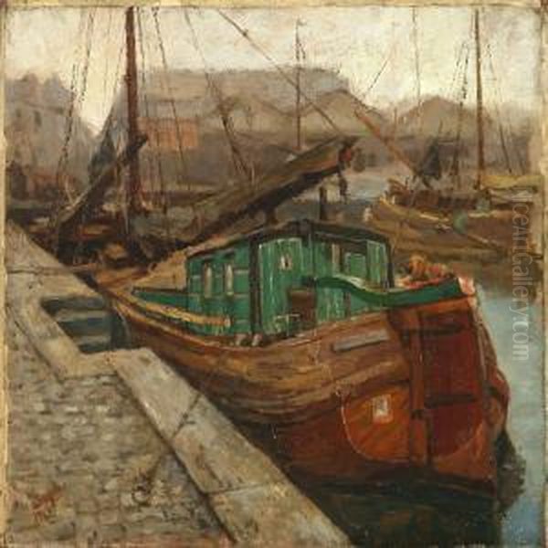 Harbour Scene From Leyden Oil Painting by Adrien Segers