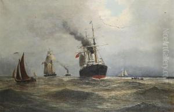 The Arrival Of A Steamer In The Harbour Oil Painting by Henri Seghers