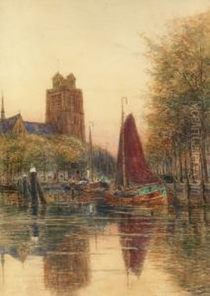 Segelboote In Einer Gracht. Oil Painting by Henri, Seghers Jnr.