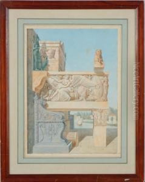 Classical Architecture Fragments Oil Painting by Francios Lenard Seheult