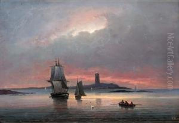 Sandhamn, Kvallsutsikt Fran Tullhuset Oil Painting by Elias Sehlstedt