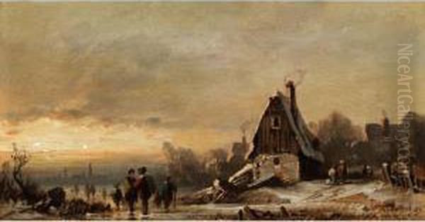 Winterlandschaft Mit Verschneiten H Oil Painting by August Seidel