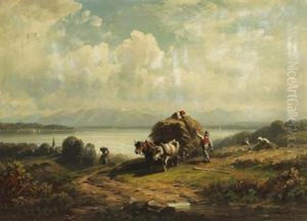 Heuernte Am Chiemsee Oil Painting by August Seidel