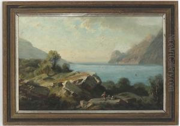 Sudlandische See Landschaft Oil Painting by August Seidel