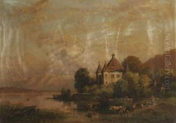 Blick Auf Schloss Garatshausen Am Starnberger See Oil Painting by August Seidel