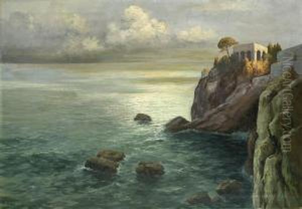 Felsenkuste Von Capri Oil Painting by August Seidel