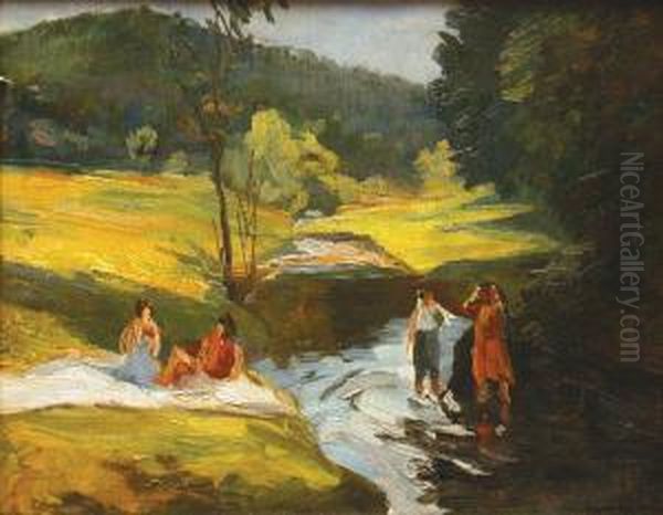 Postacie W Pejzazu, Ok. 1935 Oil Painting by Efarim I Menasze Seidenbeutel