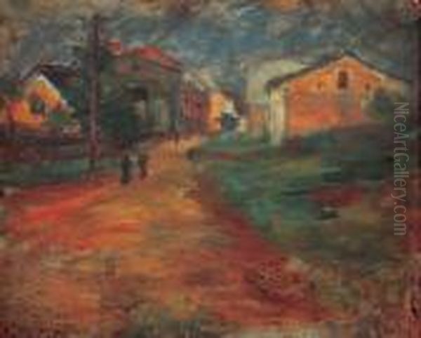 Obraz Dwustronny - Na Licu: Miasteczko, Na Odwrocie: Pejzaz Oil Painting by Efraim Seidenbeutlowie