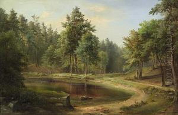 Waldsee Beim Weisen Hirsch Bei Dresden Oil Painting by Carl Friedrich Seiffert