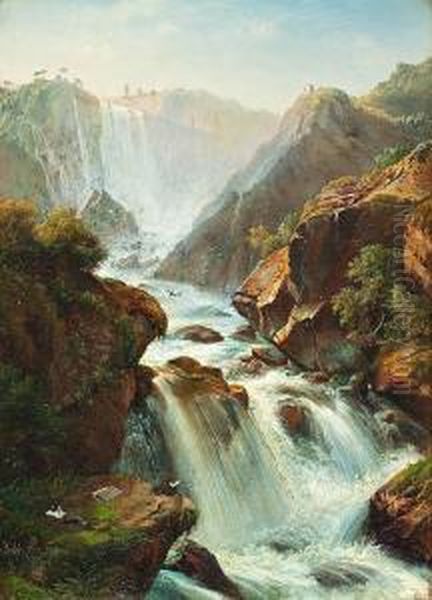 Wasserfall Bei Terni, Italien Oil Painting by Carl Friedrich Seiffert