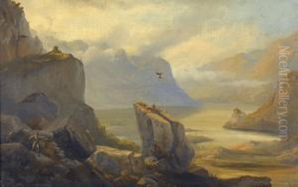 Falkenjagd Im Gebirge Oil Painting by Carl Friedrich Seiffert