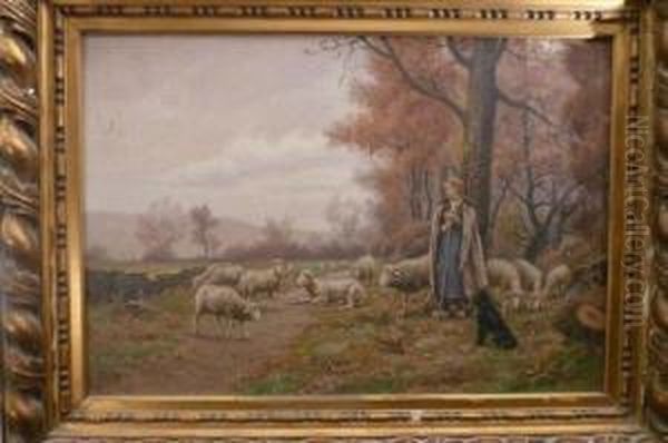 Bergere Et Ses Moutons Oil Painting by Claudius Seignol