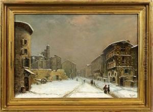 Ansicht Einer Winterlich Verschneiten Stadt Oil Painting by Claudius Seignol