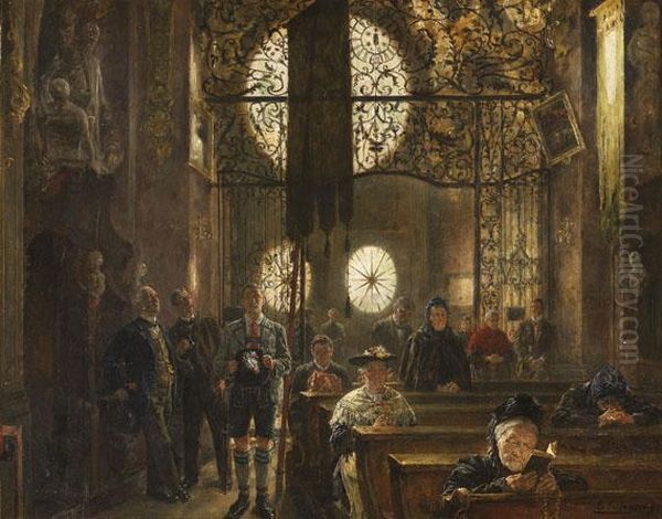 Glaubige Und Staunende Besucher In Der Asamkirche In Munchen Oil Painting by Carl Seiler